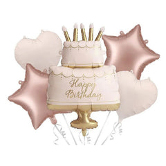 Happy Birthday Cake Foil Balloon Set for Colourful Celebrations 5 Pieces