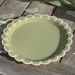 Botanical Paper Plates Green White Party Tableware (Pack of 8, 23cm)