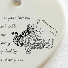 Winnie The Pooh Pregnancy Bump Heart Bauble - Christmas Keepsake Decoration
