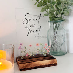 sweet-bar-love-is-sweet-sign-floral-personalised-wedding-clear-a5|LLUVWEDSIGND2LISCL|Luck and Luck| 1