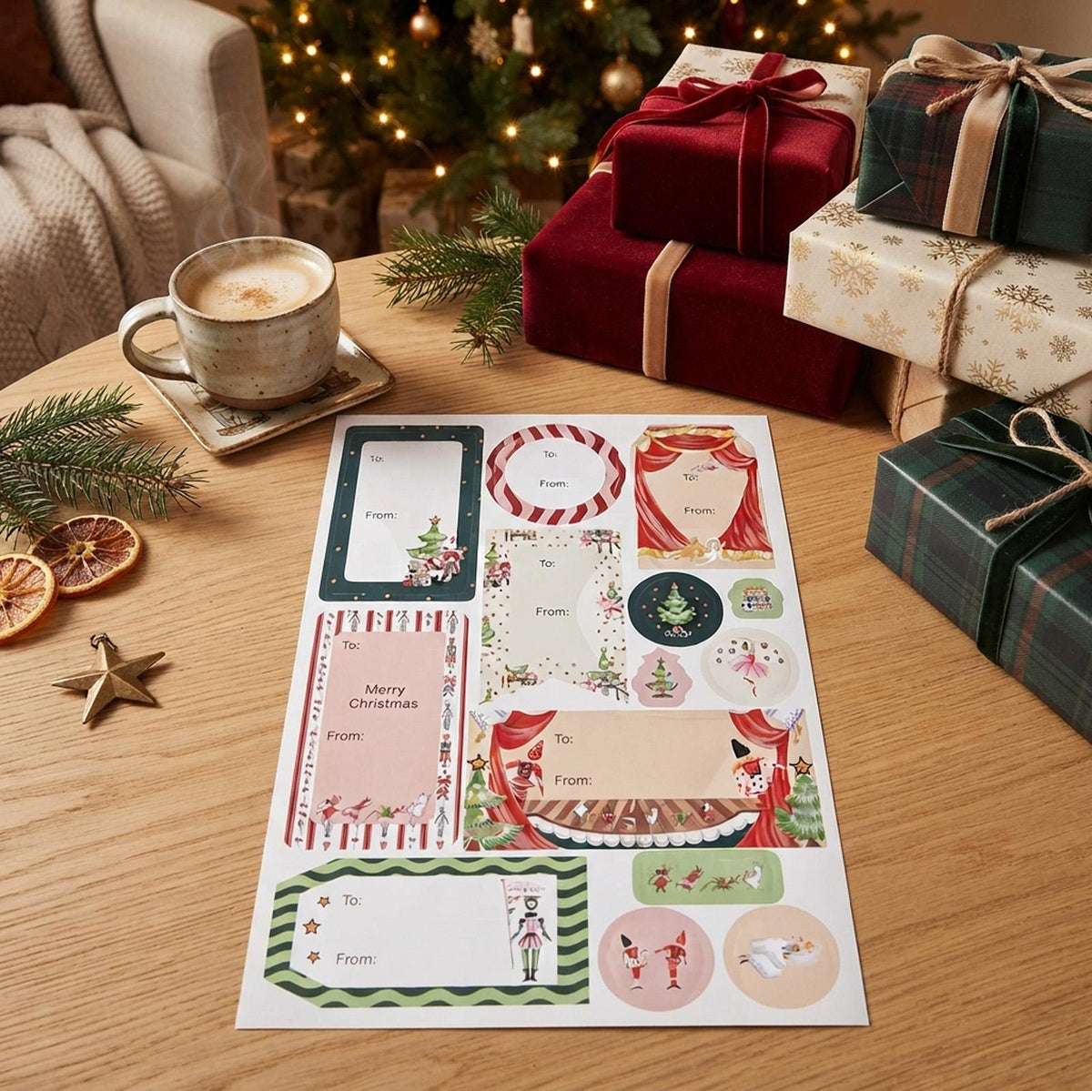Festive Nutcracker Paper Gift Stickers in Red and Green for Christmas Wrapping Pack of 70