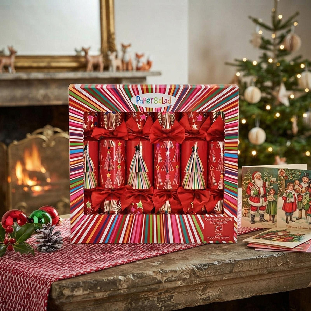 Festive Brights Christmas Crackers, Multicoloured Holiday Table Decor, Set of 6