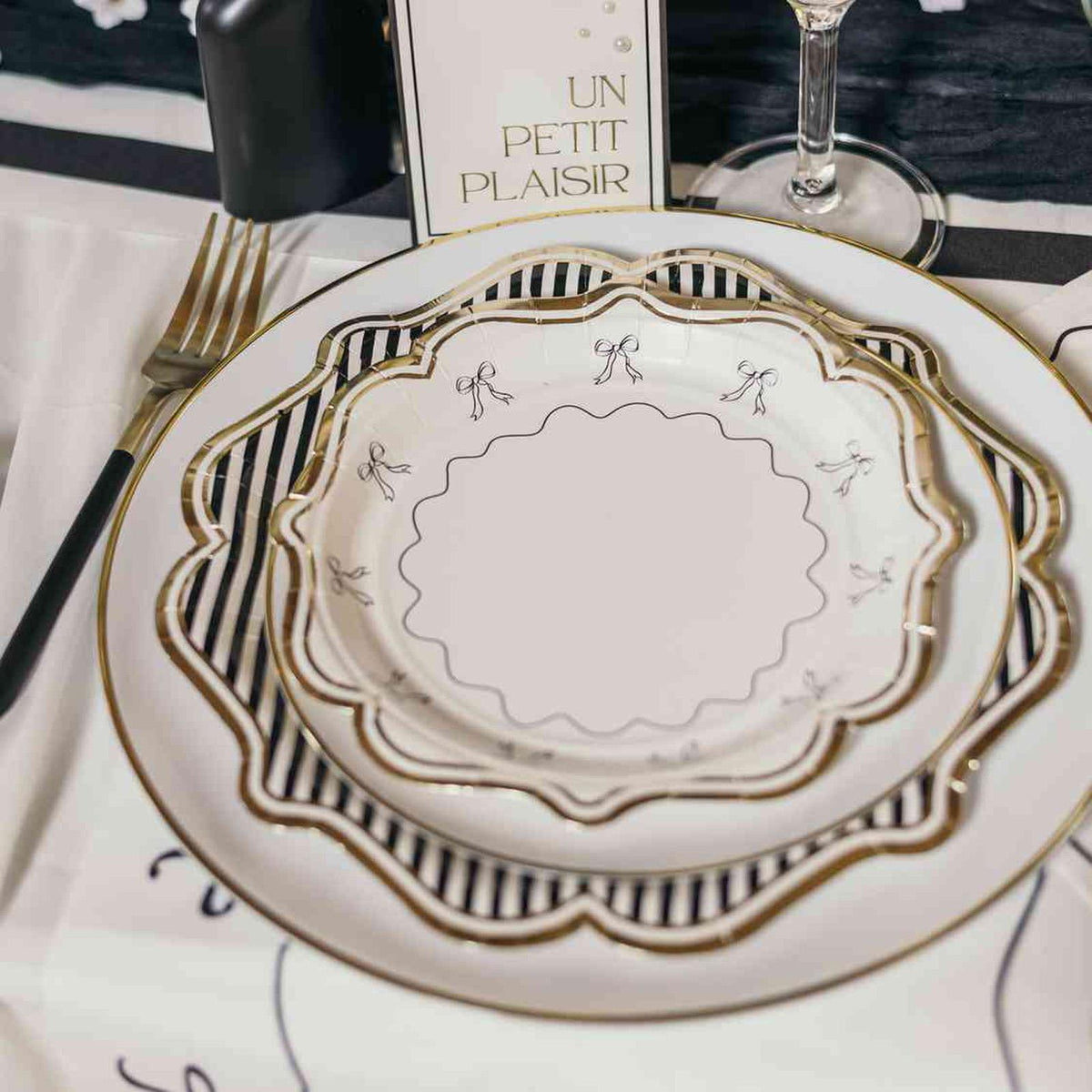 Black White Gold Party Plates 18cm – Set of 8 Birthday Tableware