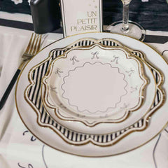 Black White Gold Party Plates 18cm – Set of 8 Birthday Tableware