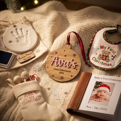 Personalised Baby's First Christmas Bauble, Oak Hanging Tree Decoration Keepsake