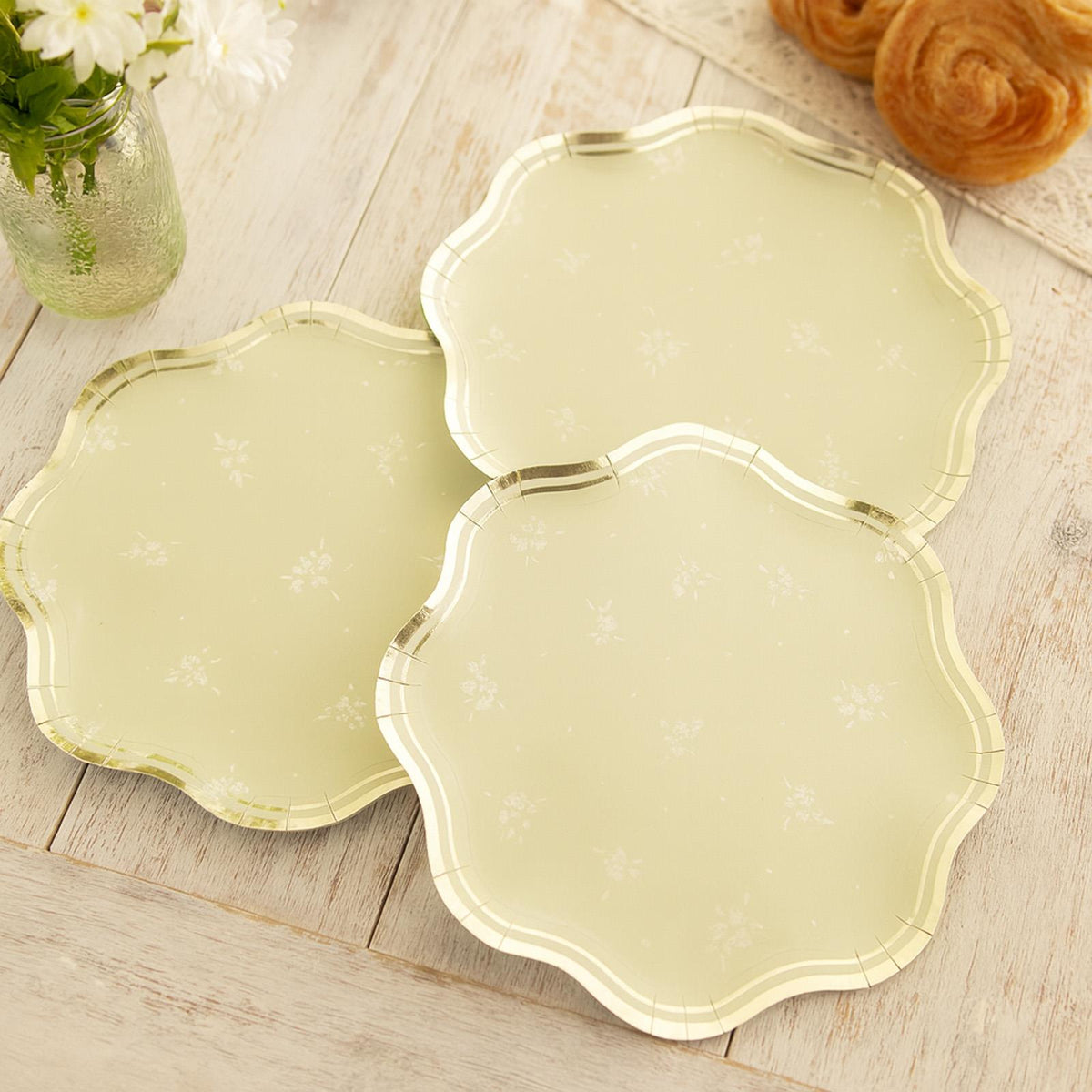 Sage Green Gold Wedding Plates Set of 8 Elegant Party Tableware