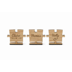 Luck and Luck Oak Veneer Jigsaw Shaped Place Names Font 3, Place Cards