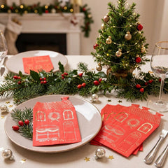 Red Christmas House Paper Napkins Luxury Festive Party Tableware Decor Set of 16