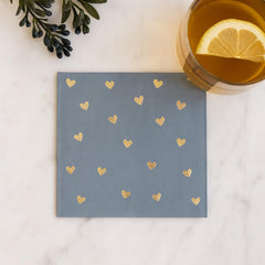 20 Blue & Gold Heart Cocktail Napkins 12cm – Party Table Decor