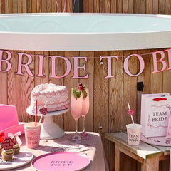 Bride To Be Card Banner Wedding Hen Party Backdrop Decoration Pink Satin Bows (200cm)