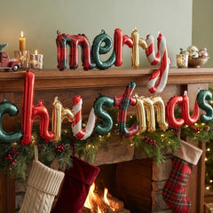Red Merry Christmas Foil Balloon Banner for Cheerful Seasonal Party Decor