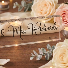 Personalised Mr and Mrs Acrylic Bloc With Couples Names Wedding Date by Luck and Luck