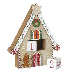 Wooden Gingerbread House Christmas Advent Countdown in Red for Festive Home Decor
