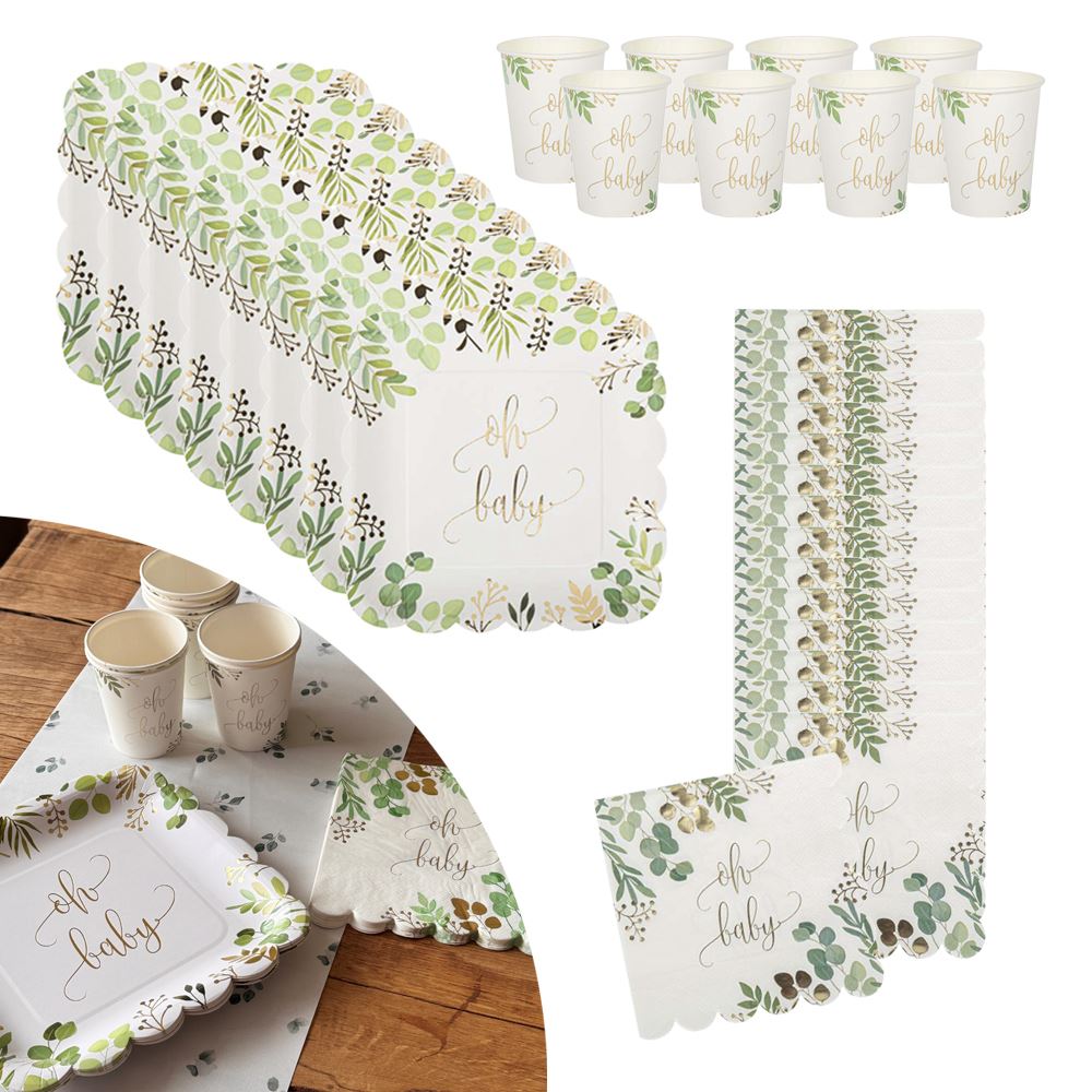 oh-baby-botanical-party-pack-plates-cups-napkins-baby-shower|LLOHBABYBOTANICALPP|Luck and Luck| 1