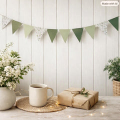 Botanical Flag Garland for Green Birthday Party Decor and Hanging Displays, 2.5 m
