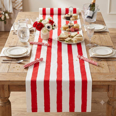 Red & White Polyester Birthday Party Table Runner Fabric Table Decoration (28 cm x 300 cm)