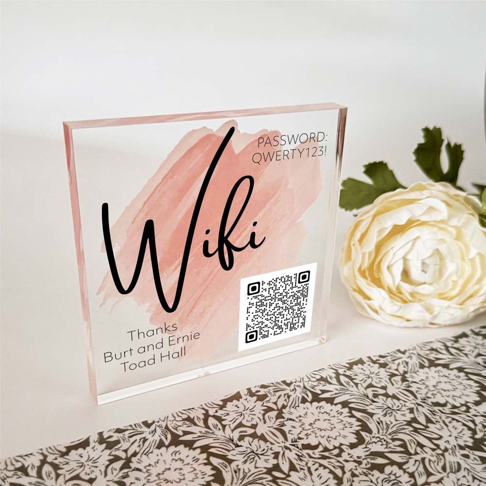 personalised-wifi-acrylic-block-plaque-with-password-info-and-qr-code|LLUVABWIFI|Luck and Luck| 1