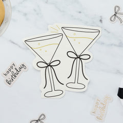 Cocktail Shaped Paper Napkins White Black Novelty Party Tableware (16 Pack, 16 cm)