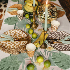 Green Pink Leaves Non Woven Botanical Party Table Runner Decor (40 x 500cm)