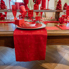 Red & Gold Velvet Star Christmas Table Runner for Festive Holiday Dining Decor
