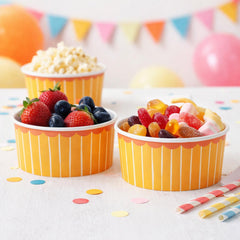 Yellow Paper Ramekin Party Dishes for Birthdays and Celebrations (Pack of 4, 12.5 cm)