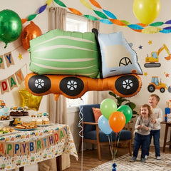 Concrete Mixer Foil Balloon Green Orange Kids Birthday Party Decoration (81 x 48 cm)