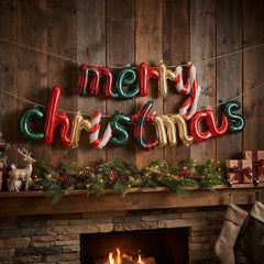 Red Merry Christmas Foil Balloon Banner for Cheerful Seasonal Party Decor