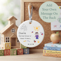 Personalised 1st Day at School Bauble for Boy - Porcelain Name Hanging Gift