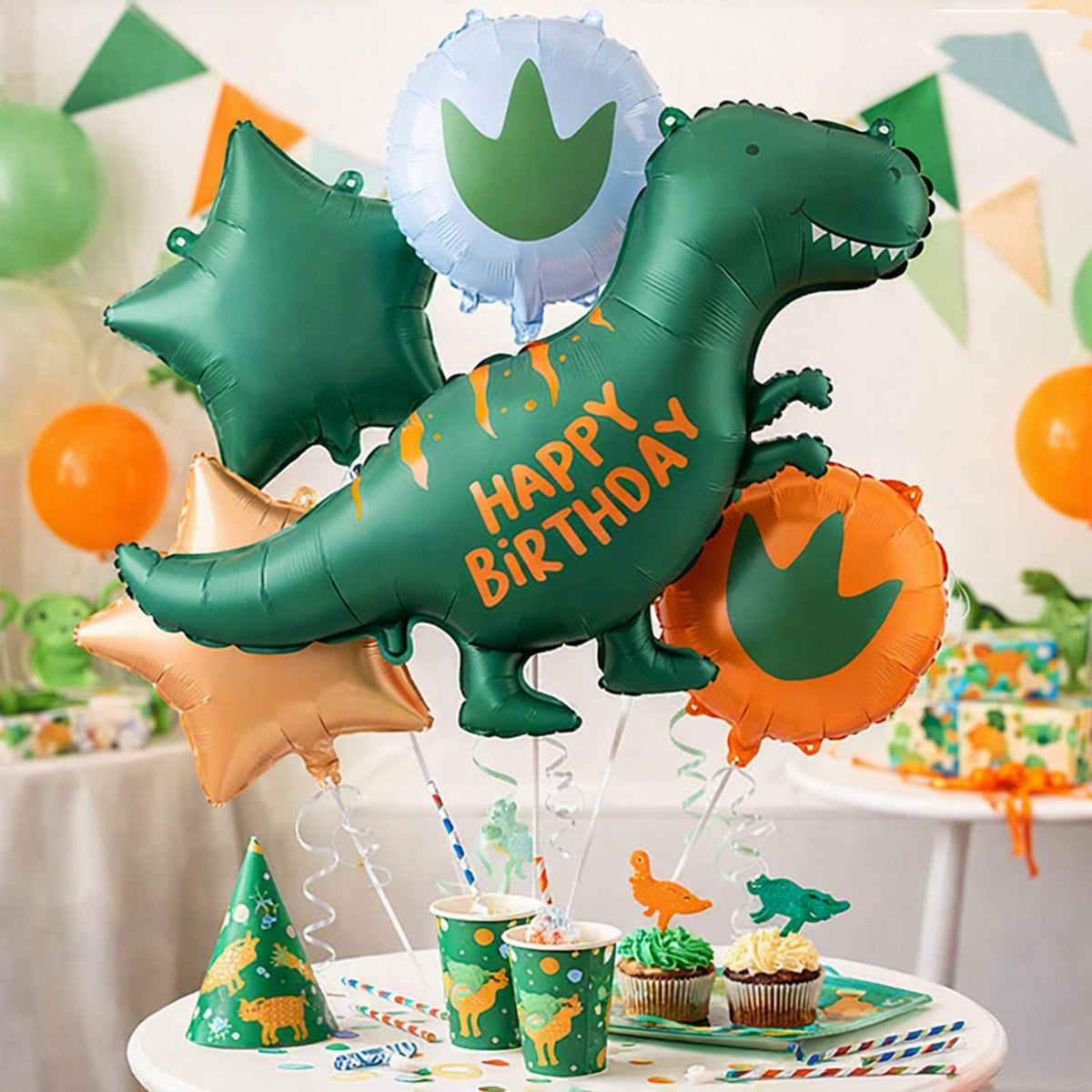 Dinosaur Happy Birthday Foil Balloon Set for Kids Parties 5 Pieces
