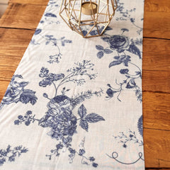 blue-botanical-floral-table-runner-3m-toile-de-jouy-wedding-party|93737|Luck and Luck| 1