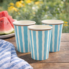 Blue Striped Paper Plates, Cups and Napkins Tableware Set (Party Pack for 6)
