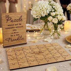 Personalised Rustic Oak Wedding Jigsaw Guest Book Wooden 30 Piece Puzzle