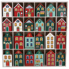 Wood Christmas Advent Calendar Dutch House Village 25 Mini Houses Green Red Festive Decor
