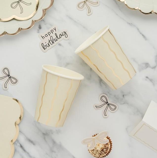 Gold Wavy Paper Cups Birthday Party Tableware (Pack of 8, 8 cm)