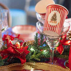 Festive Christmas Tree Paper Cups Red Green Gold Set of 8