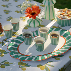 Green Striped Small Paper Party Cups for Birthdays and Celebrations (Pack of 10)
