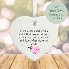 personalised-porcelain-hanging-heart-here-sleeps-a-girl-keepsake-gift|UV6217|Luck and Luck| 1