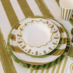 Sage Green and White Paper Party Bowls for Weddings and Birthdays (Pack of 6, 13.5 cm)