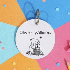 Personalised Winnie The Pooh Acrylic Bag Name Tag - Nursery & Preschool Keyring