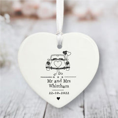 personalised-porcelain-hanging-heart-wedding-car-keepsake-gift|LLUVPORWED1|Luck and Luck| 1