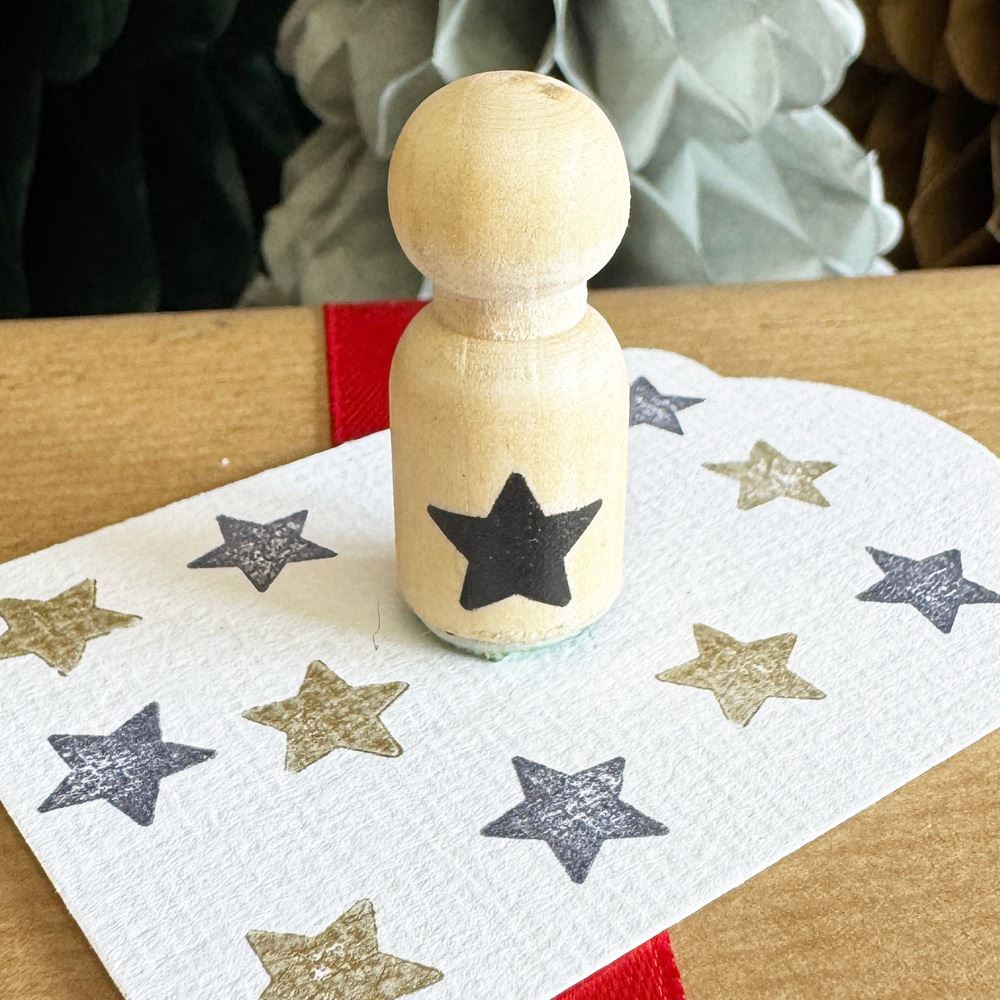Mini Star Rubber Stamp by Luck and Luck, Brown Wood Craft Tool, 3.5 x 1.4 cm