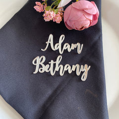 Personalised Mirror Acrylic Place Name Cards, Napkin Wedding Favours, Small Childrens Acrylic Name Tags, Modern Name Cards, Laser Cut Names, Font 2