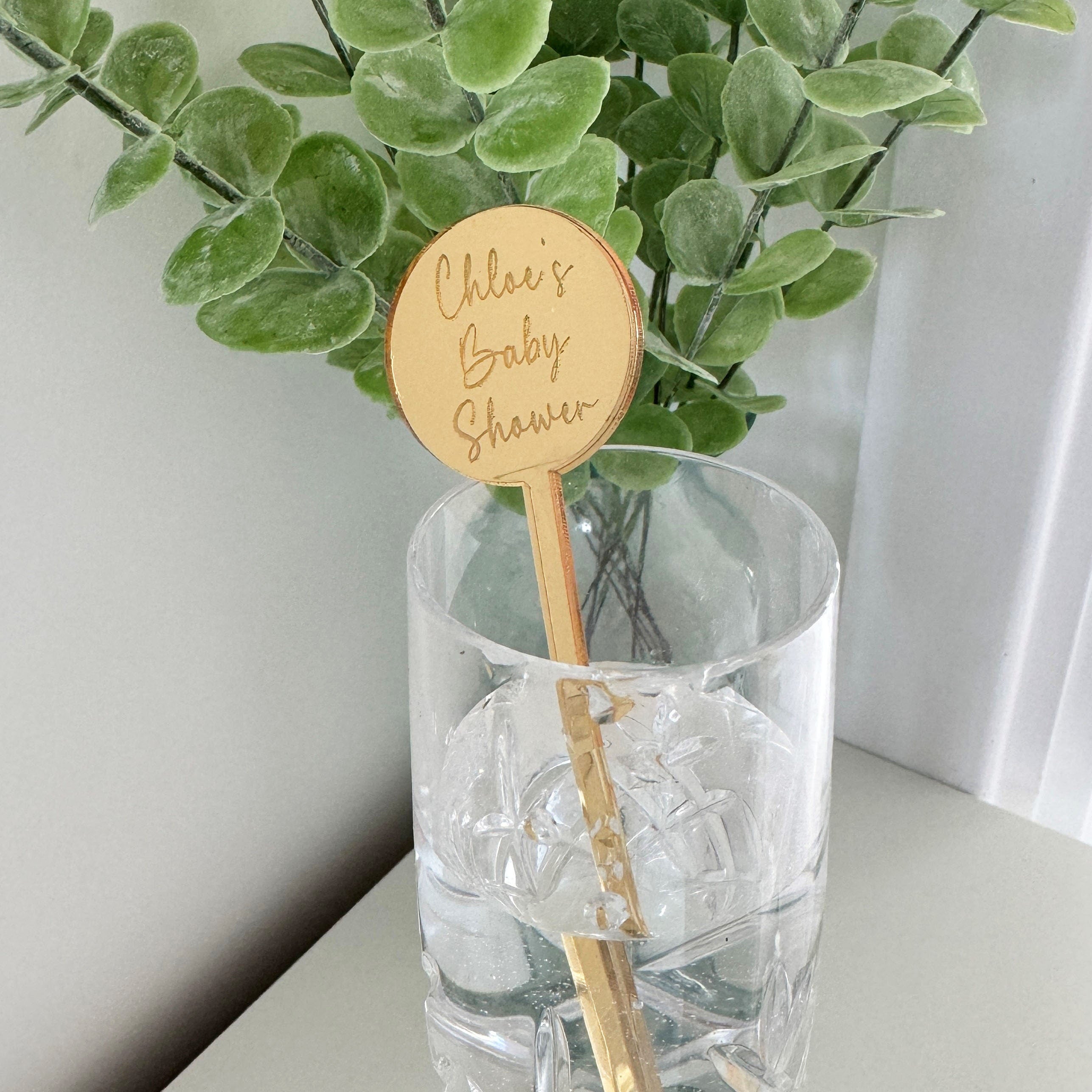 Baby Shower Personalised Drinks Stirrers, Mirror Acrylic Cocktail Favors, Party Favours, Baby Shower Party Accessory