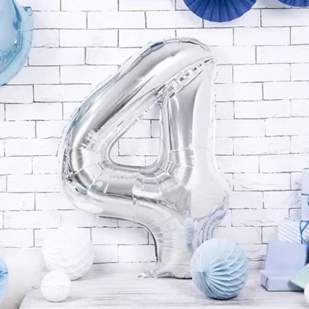 Giant Silver Number Balloon and Personalisation, Birthday Age Balloons, Party Decor, Number 0 1 2 3 4 5 6 7 8 9, Vinyl Sticker Name