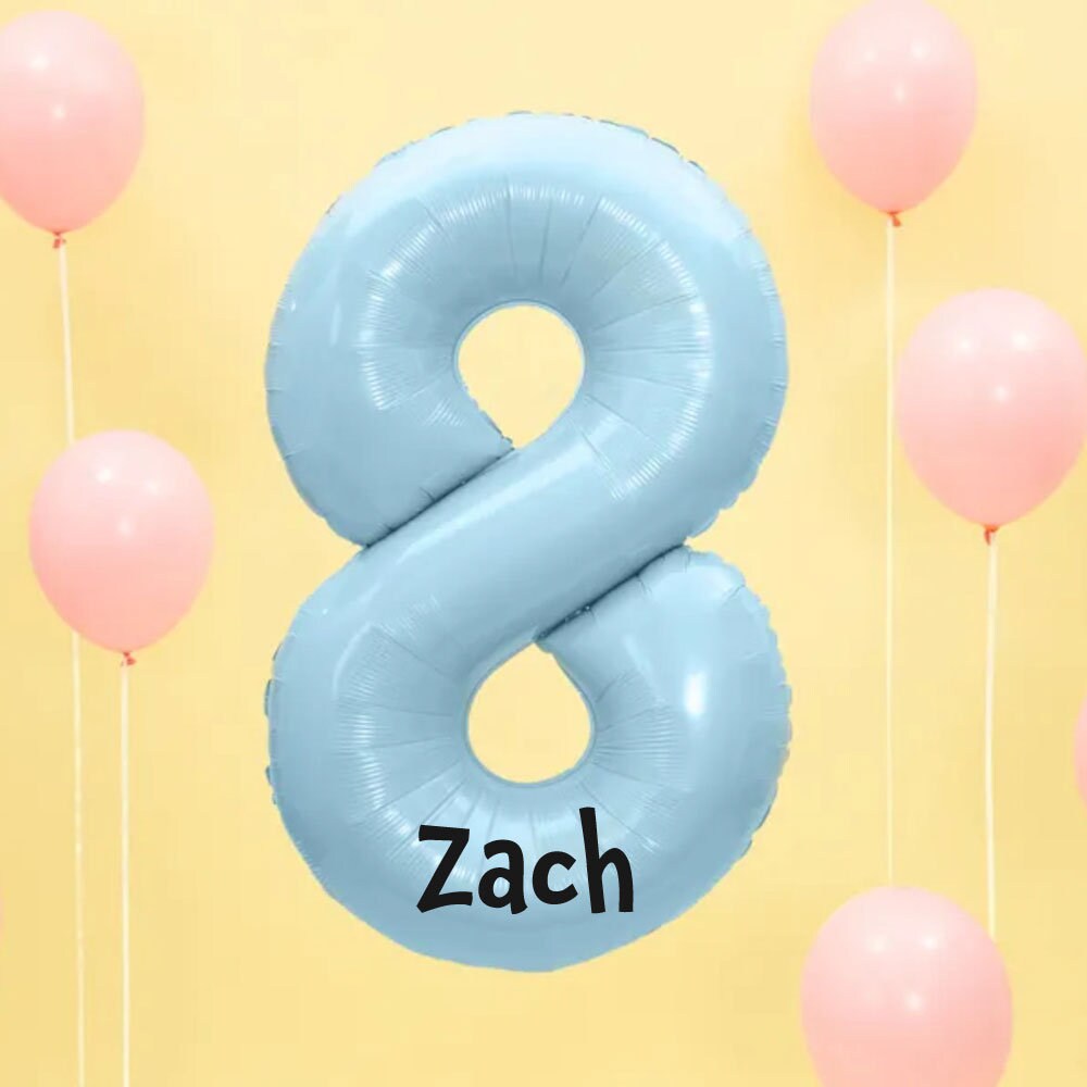 Giant Blue Number Balloon and Personalisation, Birthday Age Balloons, Party Decor, Number 0 1 2 3 4 5 6 7 8 9, Vinyl Sticker Name