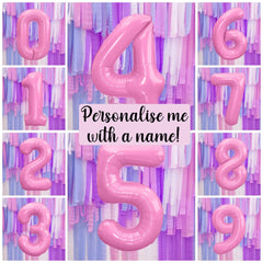 Giant Pink Number Balloon and Personalisation, Girls Birthday Age Balloons, Party Decor, Number 0 1 2 3 4 5 6 7 8 9, Vinyl Sticker Name