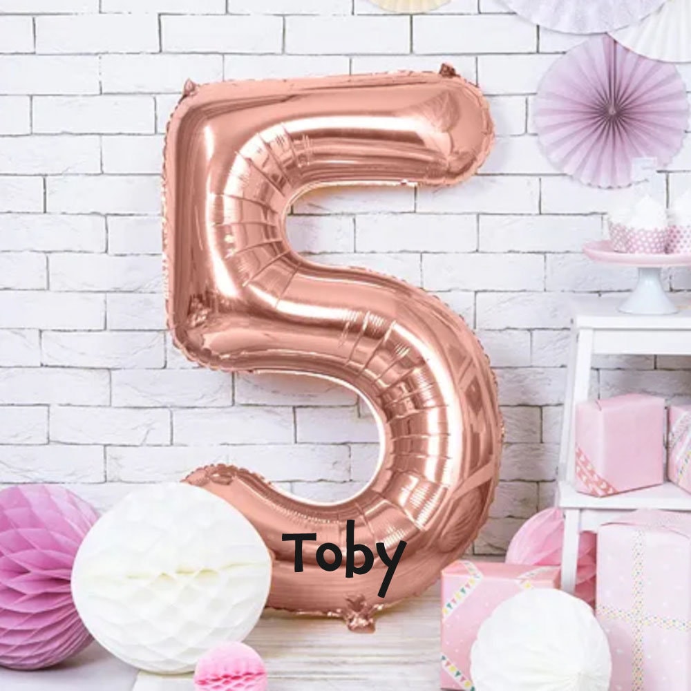 Giant Rose Gold Number Balloon and Personalisation, Birthday Age Balloons, Party Decor, Number 0 1 2 3 4 5 6 7 8 9, Vinyl Sticker Name