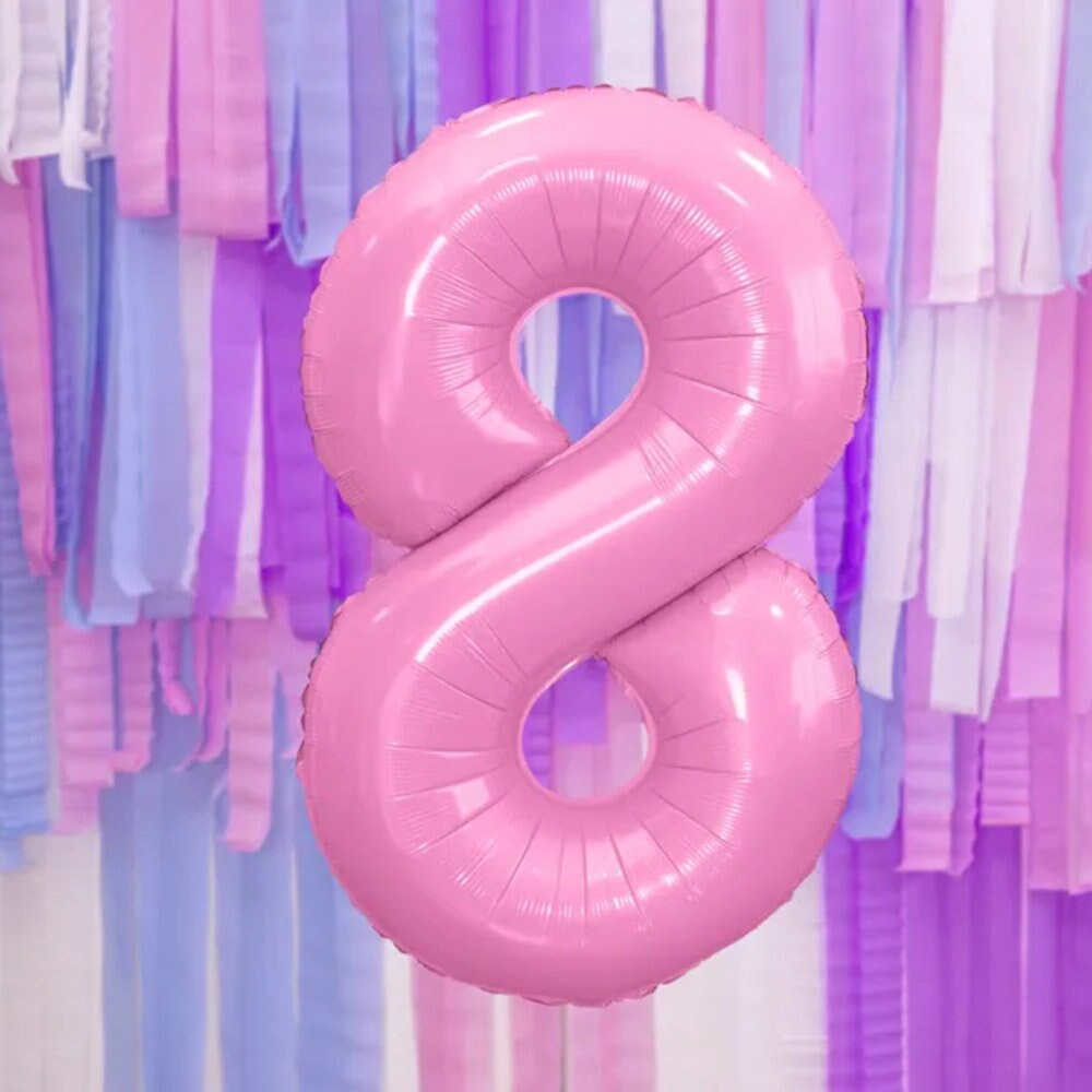 Giant Pink Number Balloon and Personalisation, Girls Birthday Age Balloons, Party Decor, Number 0 1 2 3 4 5 6 7 8 9, Vinyl Sticker Name