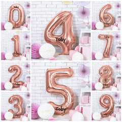 Giant Rose Gold Number Balloon and Personalisation, Birthday Age Balloons, Party Decor, Number 0 1 2 3 4 5 6 7 8 9, Vinyl Sticker Name