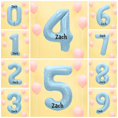 Giant Blue Number Balloon and Personalisation, Birthday Age Balloons, Party Decor, Number 0 1 2 3 4 5 6 7 8 9, Vinyl Sticker Name